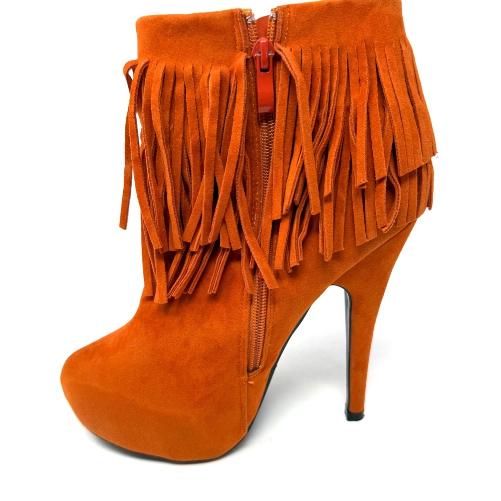 Delicacy Orange Faux Suede Fringe Stiletto Heel Ankle Boots Women's‎ Size 7 - Picture 11 of 12